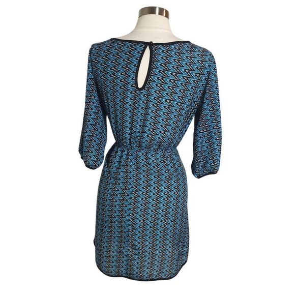 Delirious LA Womens Dress XL Casual Blue/Black Zigzag Pattern Keyhole Retro Glam - Picture 2 of 5